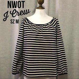 NWOT-J Crew Blouse-Sz M-Cotton-Navy and Cream Stripes-Ties at back of neck